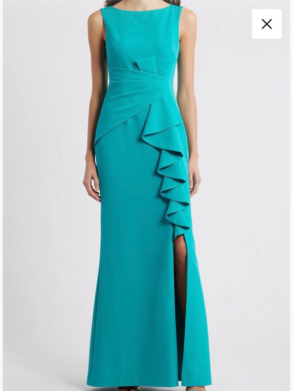 Eliza J Turquoise Ruffle-Slit Maxi Dress